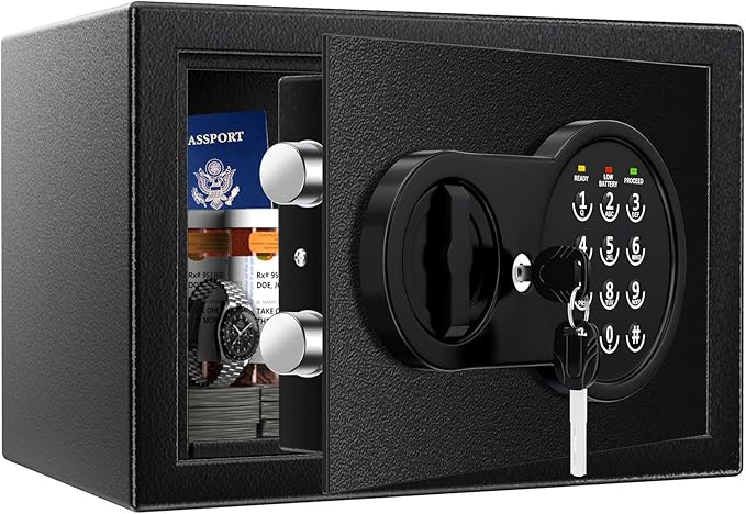 Safe Box with Fireproof Waterproof Bag, Home Safe with Keys & Pass Code & Wall by Mitlvge