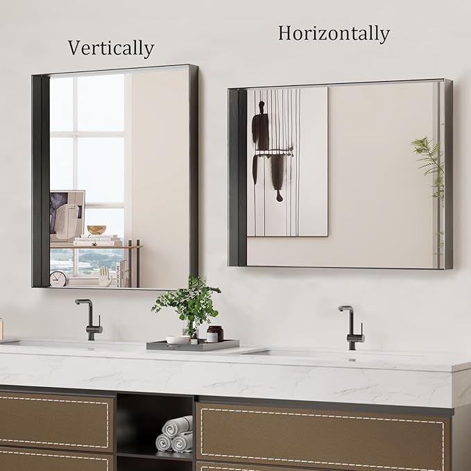 Koonmi 20x30 Inch Black Metal Framed Bathroom Mirror - Image 4