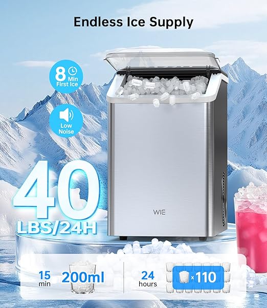 WIE Nugget Ice Maker Countertop 40LBS/24H, Chewable Pellet Ice Makers 8 Mins - Image 2