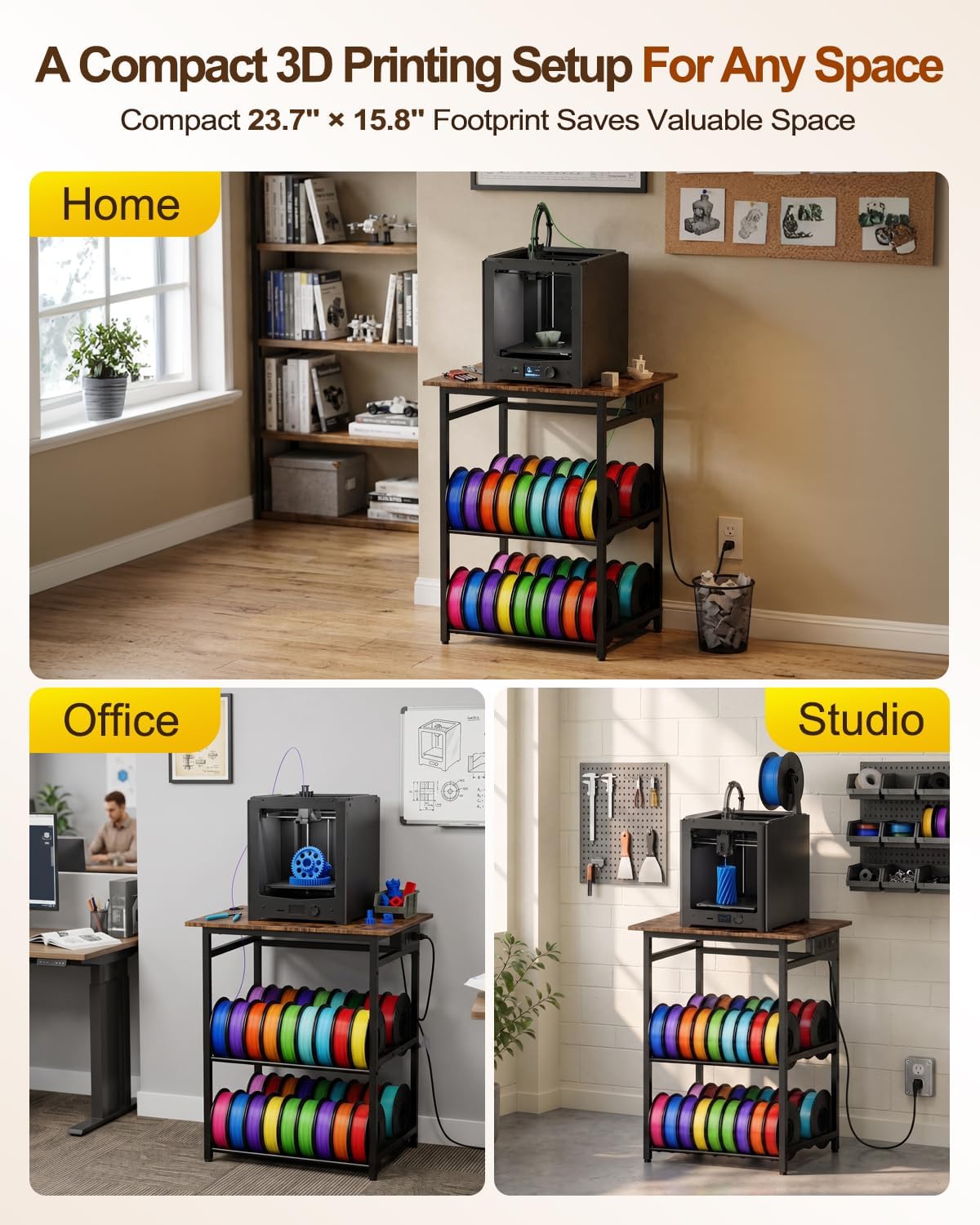 3D Printer Stand with Filament Storage - Heavy Duty Metal 3D Printer Table wi...