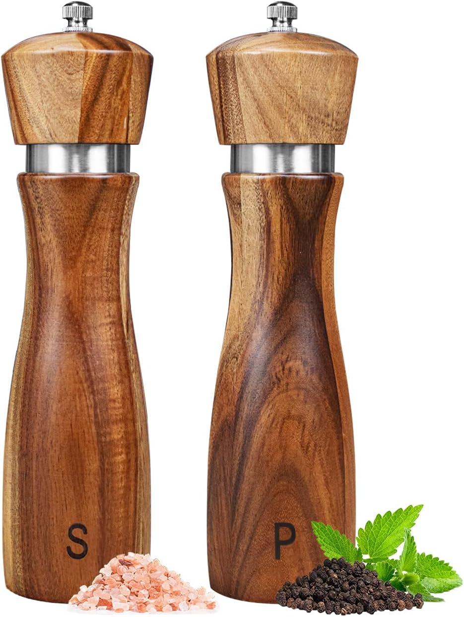 Haomacro 2 Pack Acacia Wood Salt and Pepper Grinder Set Kitchen Home 8 Inch