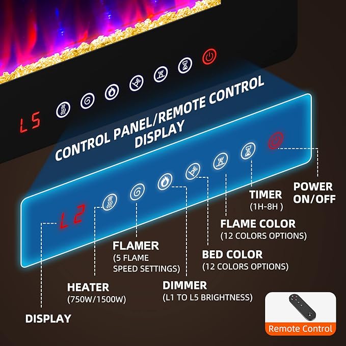 Electric Fireplace-72 inch Fireplace Wall Mount/Recessed/Free Standing-Ultra - Image 4