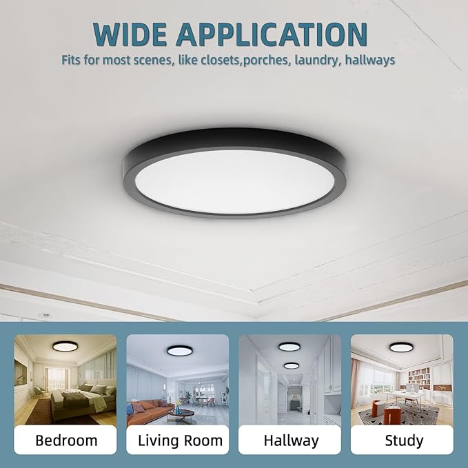 TOPELER Black LED Flush Mount Ceiling Light, 9inch 24W 2000Lm Dimmable Overhead - Image 8