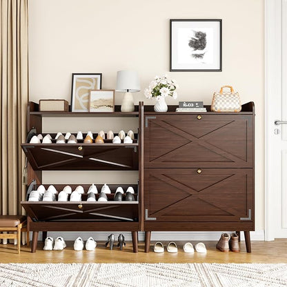 Shoe Storage Cabinet with 2 Flip Drawers & Adjustable Shelves, Narrow Shoe - Image 7