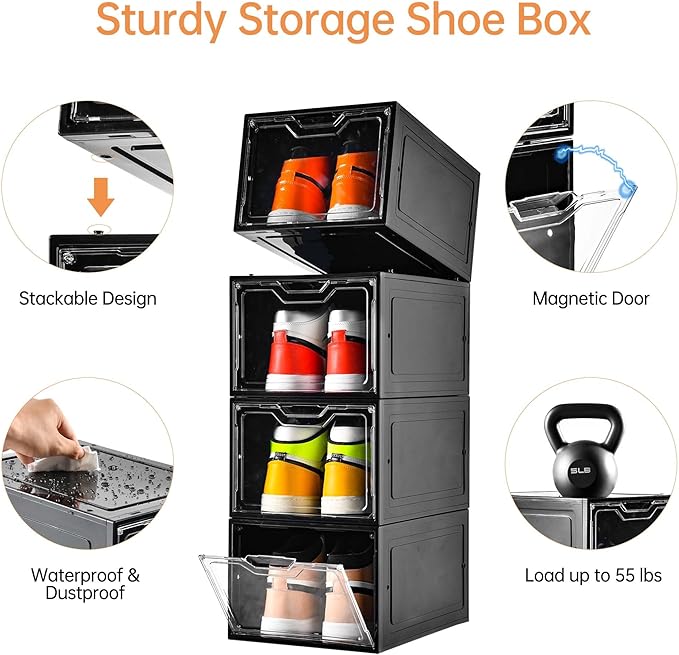 12 Pack Shoe Boxes Organizer, Magnetic Door Shoe Storage Boxes, Fit up to US - Image 2