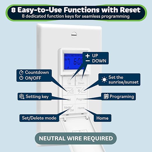 TOPGREENER Digital Astronomic Timer Switch, 7-Day Programmable Sunrise Sunset - Image 3