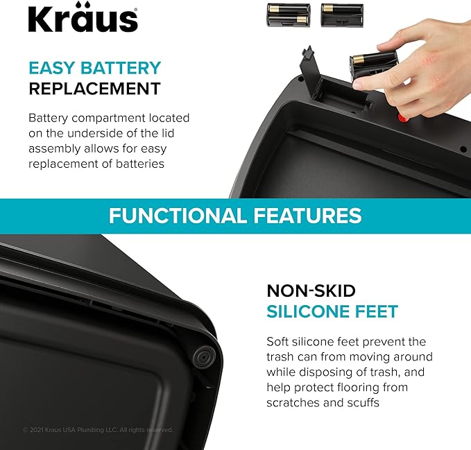 Kraus GarbagePro Rectangular 13 Gallon Hands-Free Motion Sensor Trash Can - Image 14