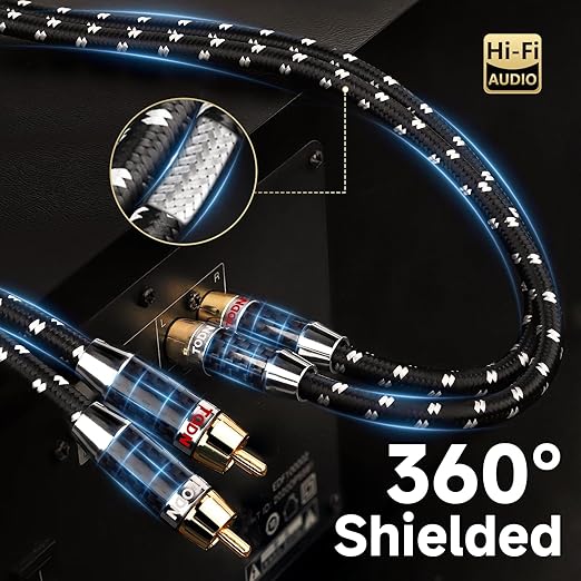 TODN Audiophile RCA Cables Stereo Shielded HiFi 2RCA Male to Male - Image 3