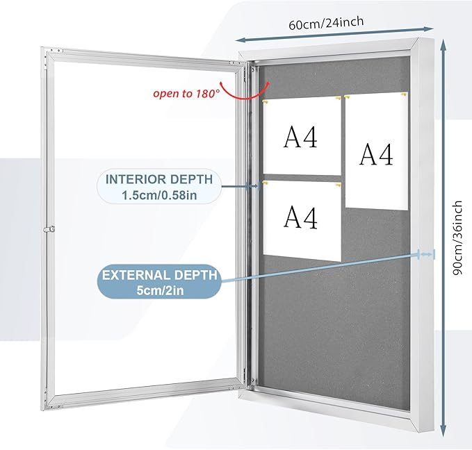 Outdoor Bulletin Board Weatherproof 36x24 in, Enclosed Bulletin Board - Image 2
