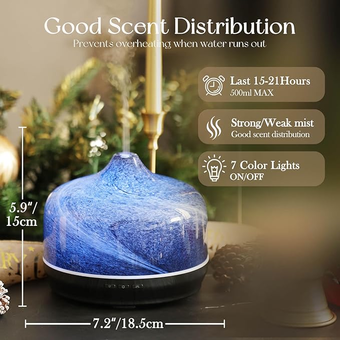 Porseme 500ml Glass Essential Oil Diffuser Aromatherapy Ultrasonic Cool Mist - Image 3