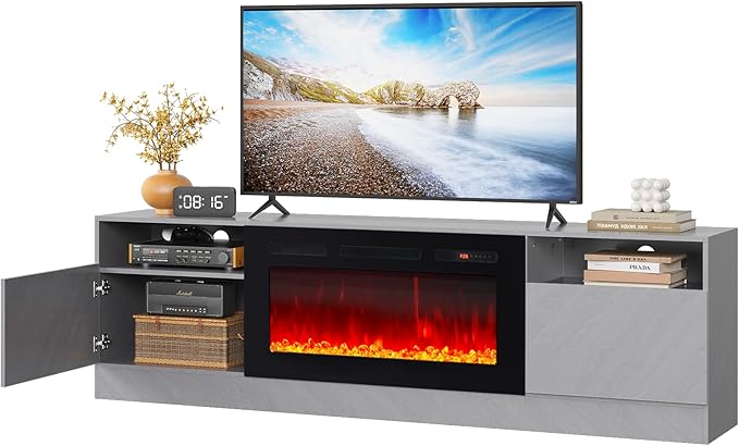 Fireplace TV Stand with Two Hinged Doors - Image 6