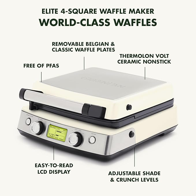 GreenPan Elite 4-Square Belgian & Classic Waffle Maker, Healthy Ceramic - Image 4