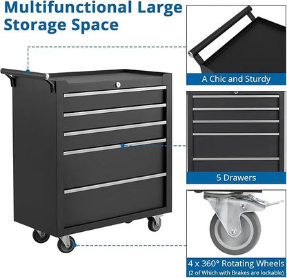 IDEALHOUSE Rolling Tool Chest, 5 Drawers Tool Storage Cabinet, Toolbox - Image 4