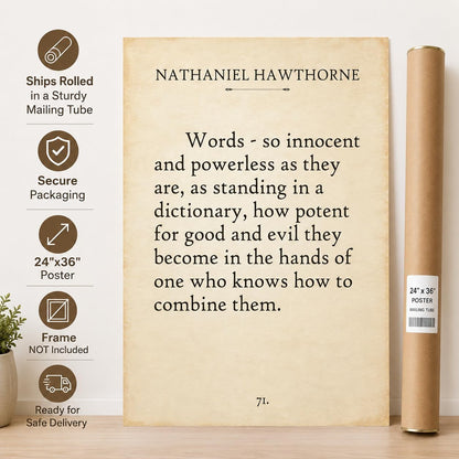 Nathaniel Hawthorne Words Quote Wall Art 24x36 Unframed Poster Words So Innocent and Powerless How Potent for Good and Evil Literary Print for Writers Authors Teachers Library Office Décor
