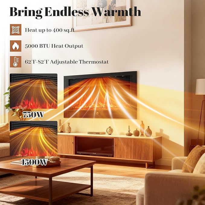 Giantex 36" Electric Fireplace Insert, Wall Recessed/Mounted, Freestanding - Image 3