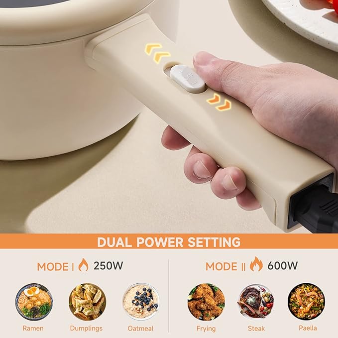 Dezin Electric Cooker, 2L Non-Stick Sauté Pan, Rapid Noodles Cooker, Mini Pot - Image 3