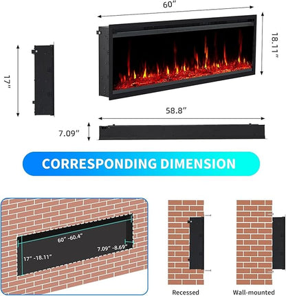 60" Electric Fireplace Wall Mounted & Recessed - Image 2