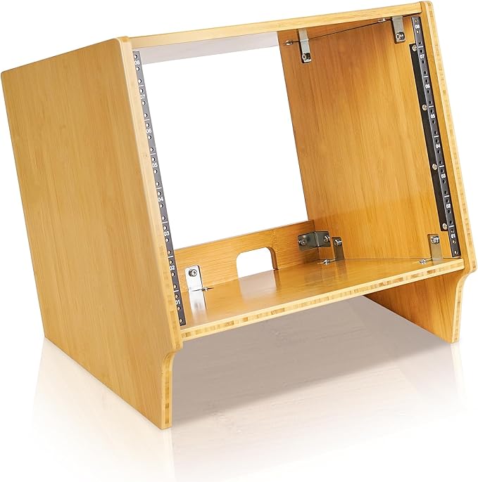 Sound Town DIY 8U Angled Desktop Turret Studio Rack, Solid Carbonized Bamboo by SOUNDTOWN