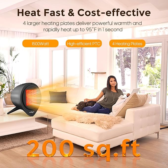 Small Space Heater, 1500W PTC Ceramic Heating - Image 3