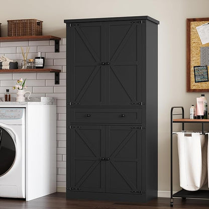 Pantry Organizers and Storage Cabinet, 70” Barn Door White Kitchen Cabinet - Image 7
