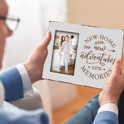 Yudarte Housewarming Gifts For New Home - Engraved White Rustic Picture Frame 4x6 Inches Photo - Unique First Time House Owner Gifts for Men and Women
