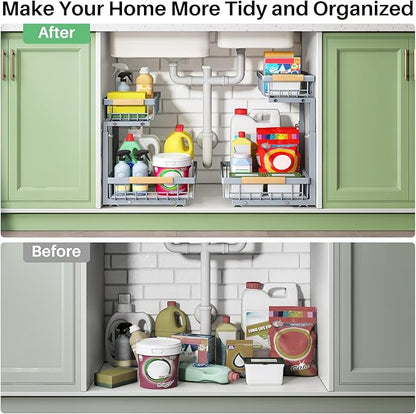 Kitstorack Under Sink Organizer, 2 Packs 2 Tier Under Sink Organizers and - Image 8