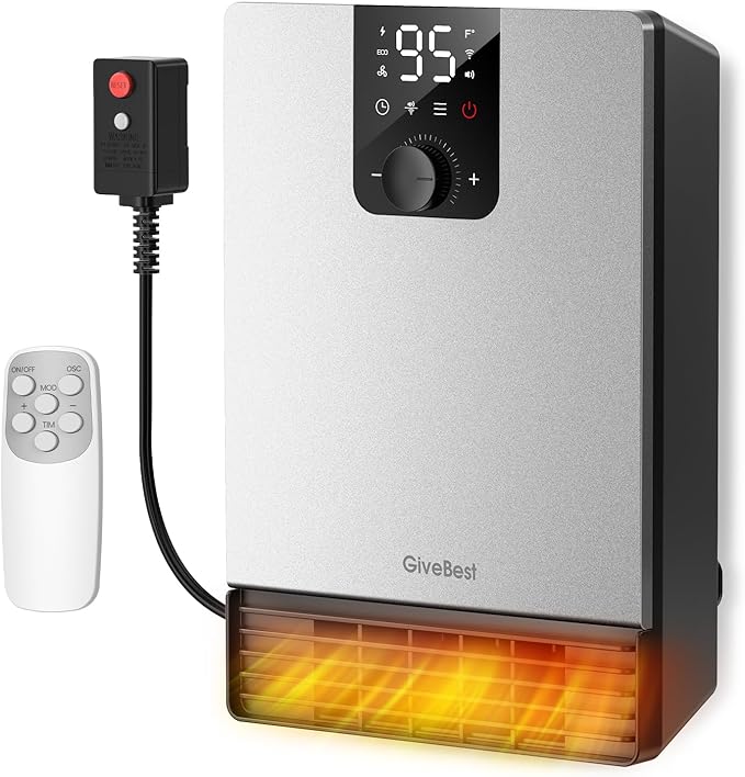 Wall Heater for Bathroom, 1500W Fast Heating Electric Space Heater by GiveBest