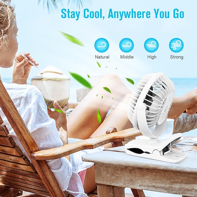 BESKAR Portable Clip on Fan Rechargeable, 4 Speeds Small Battery Operated Fans - Image 4