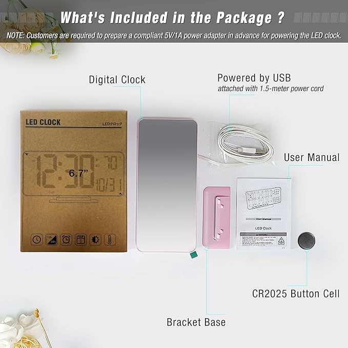 Pink Digital Clock for Bedroom 6.7in Dual Alarm Clock - Image 4