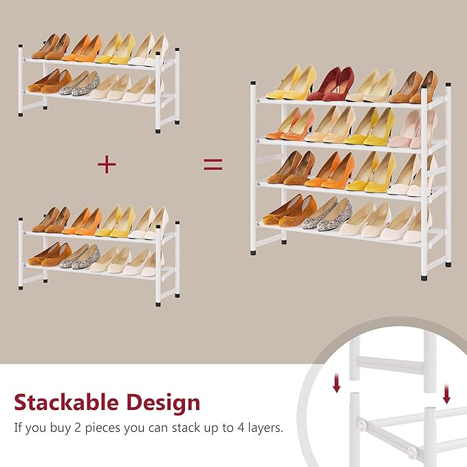Tajsoon Expandable Shoe Rack for Closet 2 Tier, 28“-41“ Adjustable & Stackable - Image 6