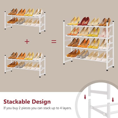 Tajsoon Expandable Shoe Rack for Closet 2 Tier, 28“-41“ Adjustable & Stackable - Image 6