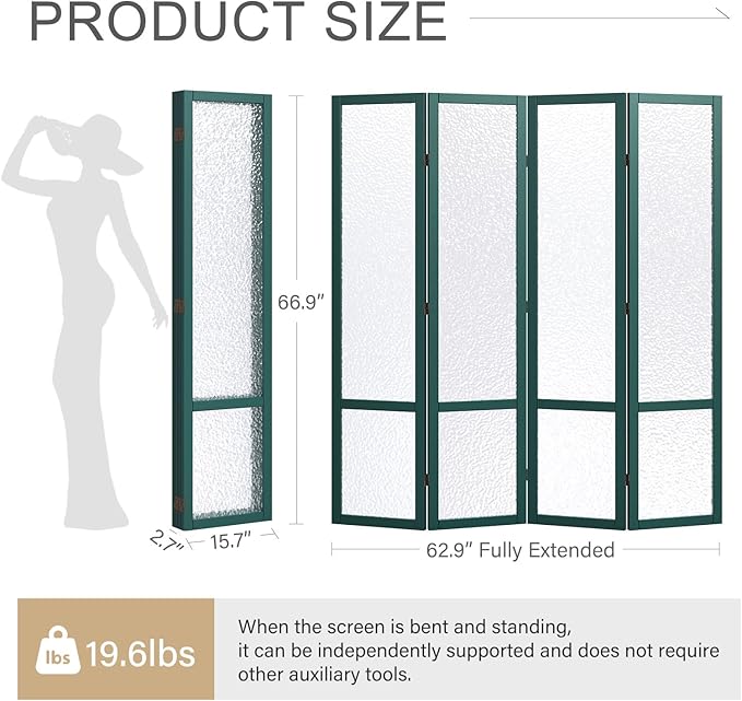 Acrylic Room Divider, 4-Panel Freestanding Partition Screen, Frosted - Image 2