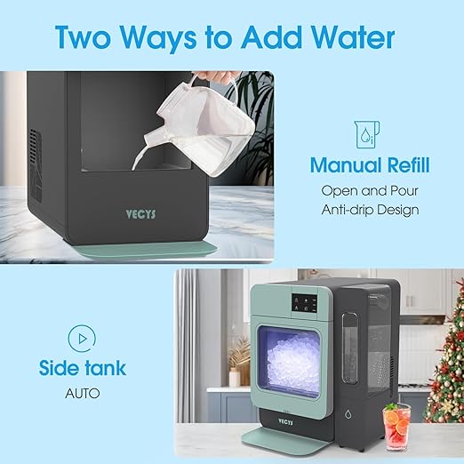 VECYS Nugget Countertop Ice Maker W/Side Tank, 44LBS Daily Ice Making Capacity - Image 7