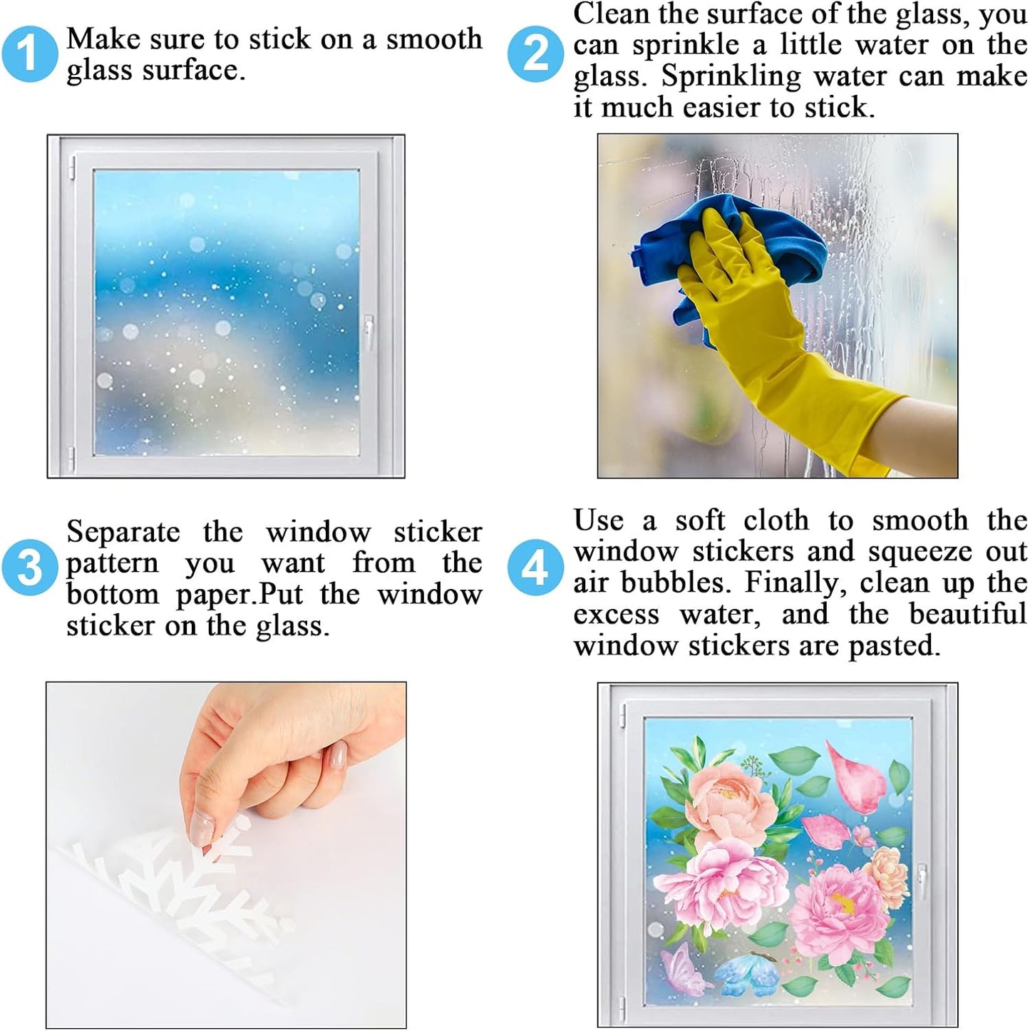 Whaline 9 Sheets Spring Summer Window Clings Pink Flower Window Clings Watercolor Hummingbirds Garden Floral Leaf Windows Decal Double-Sided Windows Decor for Home Office School Decor Party Supplies