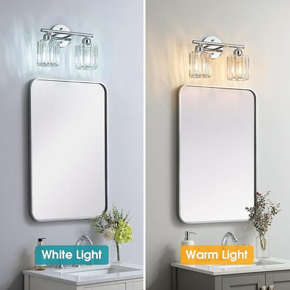FDPBY Modern 2 Light Crystal Vanity Light, Chrome Vertical Bathroom Light - Image 2