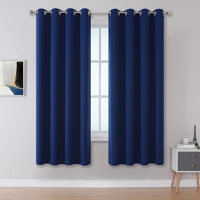 DUALIFE Navy Blue Blackout Curtains 63 Inch Length by DUALIFE