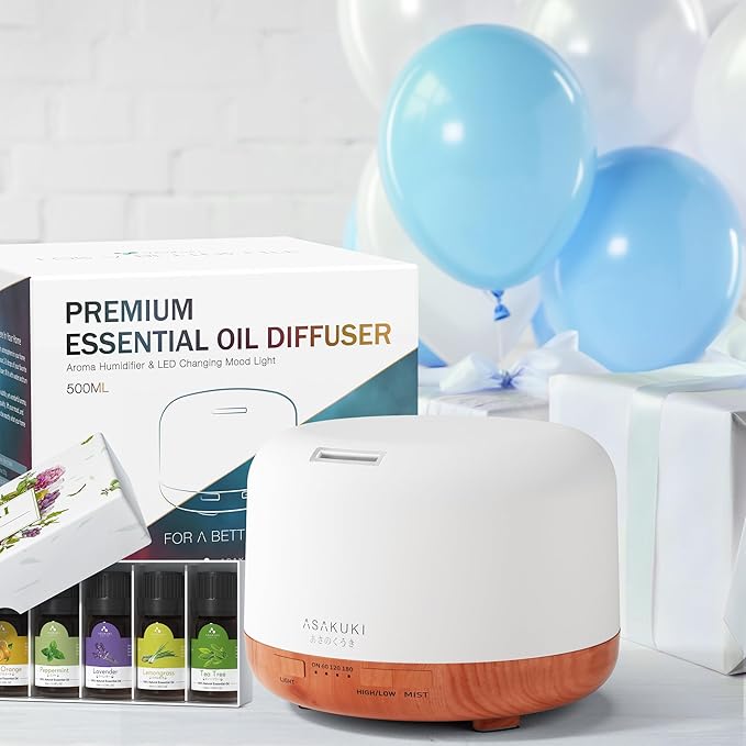 ASAKUKI Oil Diffuser with Essential Oils Set, 500ml Aromatherapy Humidifier - Image 6