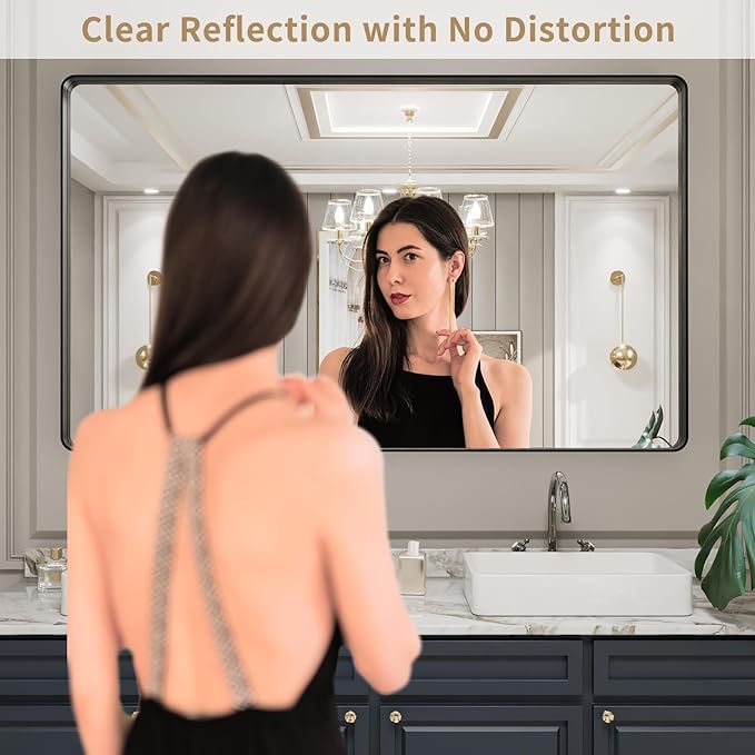 LOAAO Black Metal Framed Bathroom Mirror - Image 2