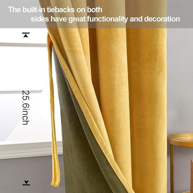 JIUZHEN Yellow Velvet Curtains 72 inches Blackout Curtains - Image 3