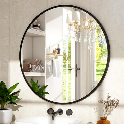 XRAMFY 30 Inch Round Mirror-Black Circle Mirrors for Bathroom, Entryway | Modern Hanging Vanity Mirror for Livingroom, Wall Decor, Bedroom, Matte Black Circle Decorative Wall Mirror