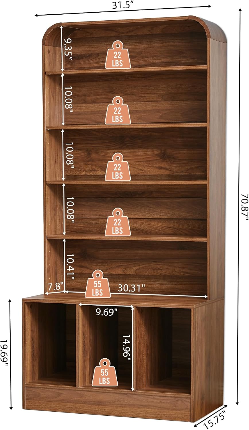 RARZOE 71" Tall Record Player Stand with Vinyl Storage, Walnut