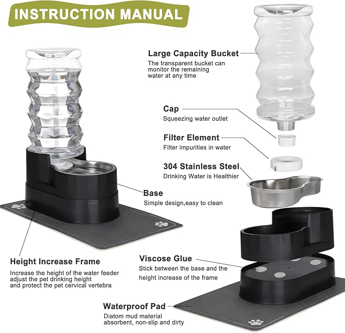 RIZZARI Large Water Dispenser for Dogs: 8L Raised Black Auto-Refill Stainless - Image 3