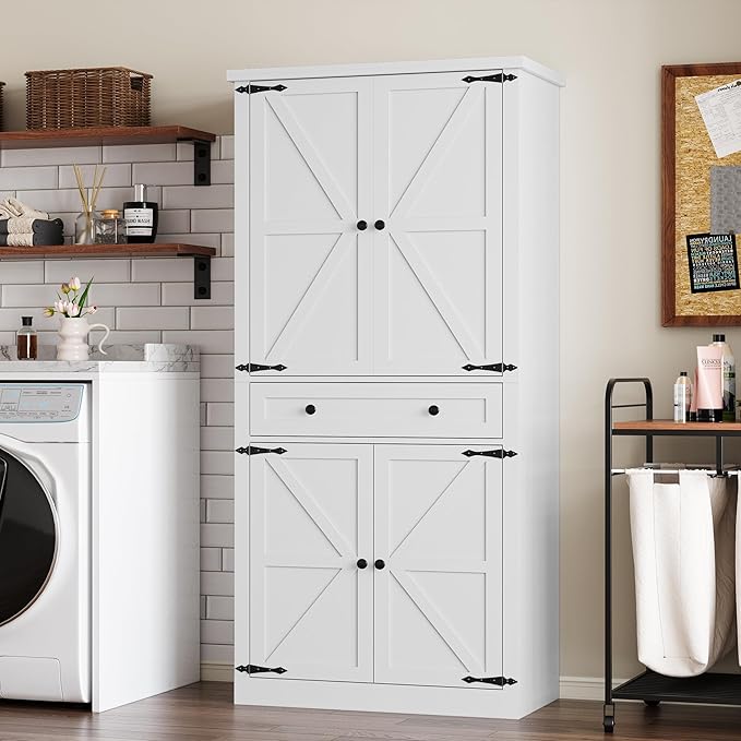 Pantry Organizers and Storage Cabinet, 70” Barn Door White Kitchen Cabinet - Image 6