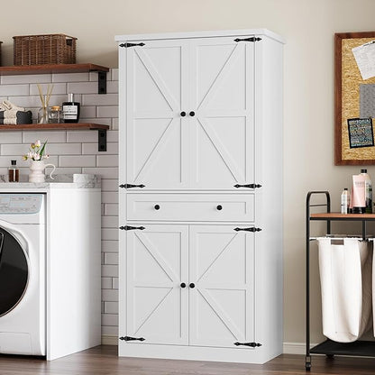 Pantry Organizers and Storage Cabinet, 70” Barn Door White Kitchen Cabinet - Image 6