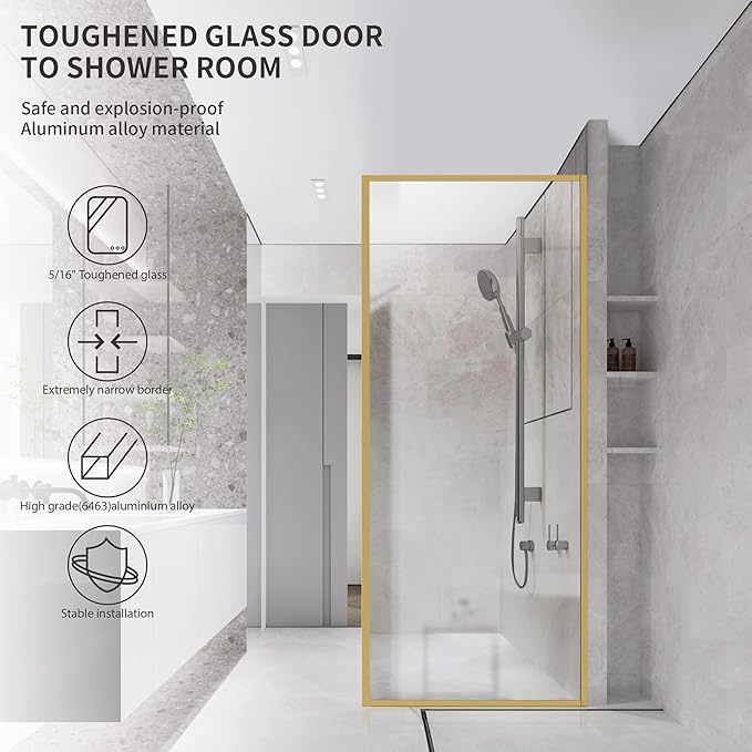 Bathroom Fixed Glass Shower Wall Panels, 34 in W x 74 in H Framed Tempered - Image 8