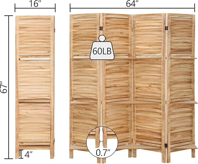 4 Panel Room Divider with Shelves, Room Dividers and Folding Privacy Screens - Image 9
