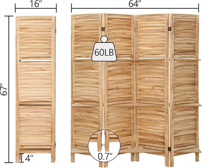 4 Panel Room Divider with Shelves, Room Dividers and Folding Privacy Screens - Image 9