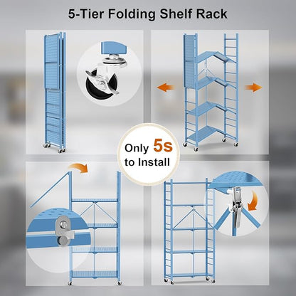 Storage Shelves with 20 Hooks, 5-Tier Foldable Shelf - Image 6