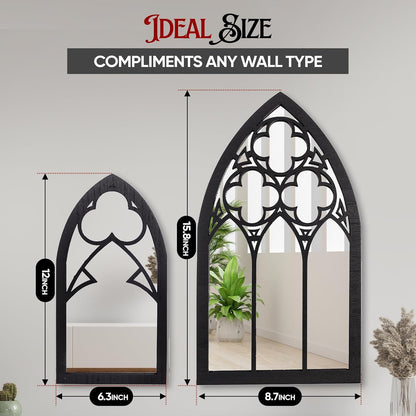 Gothic Mirrors Wall Decor - 3 Piece Set 15.8 Inch Gothic Furniture Cathedral Mirrors - Halloween Decor for Bathroom and Kitchen - Goth Accessories for Bedroom - Witchy Gifts for Women