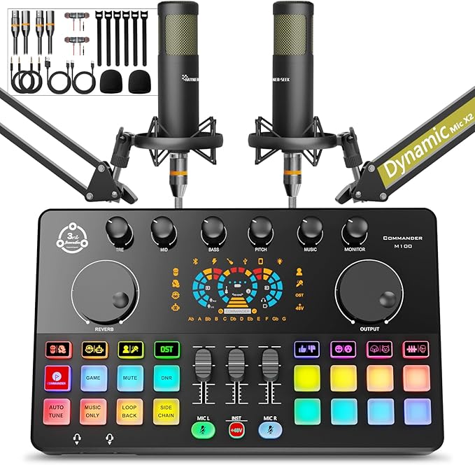 Podcast Equipment Bundle for 2, Audio Mixer by Hayner-Seek